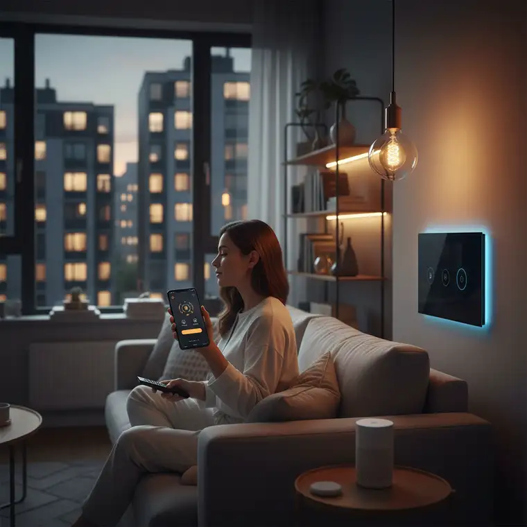 Moduł dopuszkowy inteligentnego włącznika światła Wi‑Fi montowany za tradycyjnym przełącznikiem w puszce w bloku