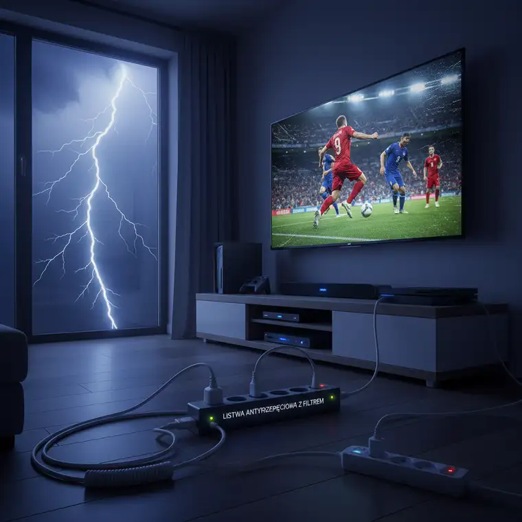 Listwa antyprzepięciowa z filtrem do sprzętu RTV z wieloma gniazdami, filtrami EMI/RFI i diodami LED, podłączona do kina domowego i konsoli