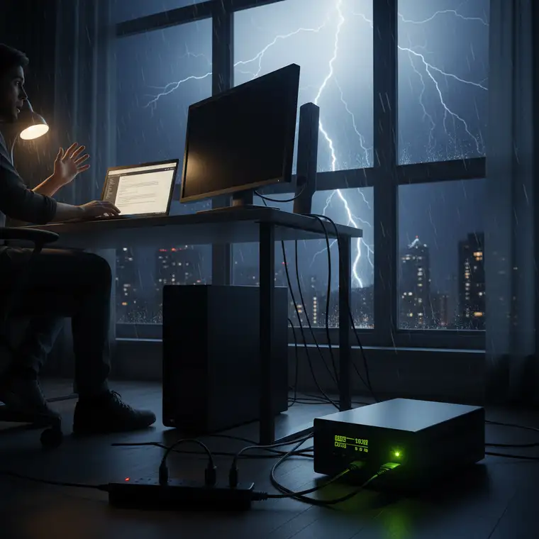 UPS line-interactive i komputer stacjonarny na biurku – praktyczne zastosowanie zasilacza awaryjnego w domowym biurze do pracy zdalnej