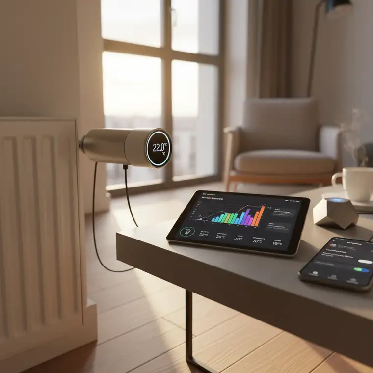 Mieszkanie 50 m2 z inteligentnymi głowicami termostatycznymi średniej i premium klasy, wizualizacja kosztu kompletnego systemu ogrzewania w 2026 roku