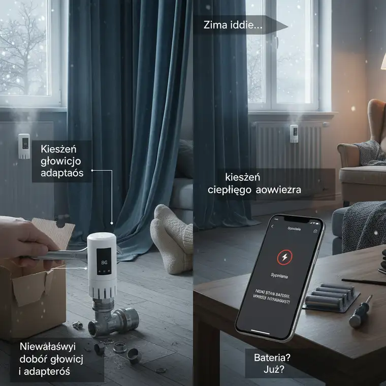 Zestaw inteligentnych głowic na grzejnikach w systemie smart home z poprawną komunikacją bezprzewodową i dobrym zasięgiem